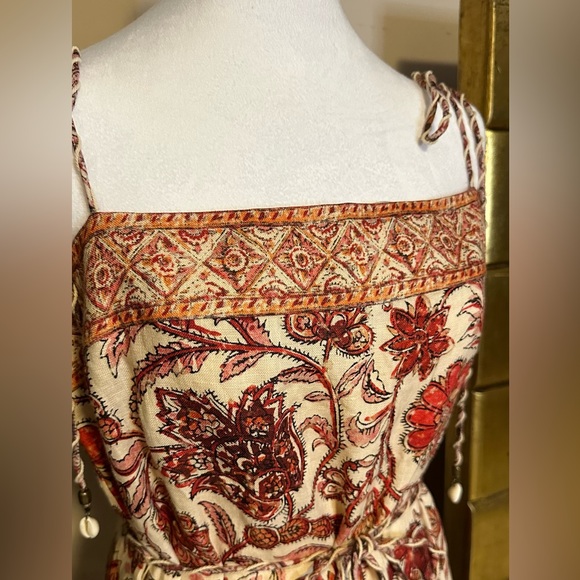 Zimmermann Vitali Sepia Floral Print Tie Waist Fringe Linen Dress - Size 3 - Picture 8 of 8